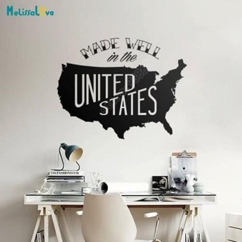 Made Well In The United States Map Stciker USA Office Decal Home Living Room Decor Company Removable Vinyl Wall Stickers B917