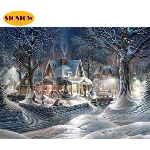 SIOSIOW Winter Scenery Country House Diamond Painting 5D Landscape Cross-Stitch Diamond Beads Embroidery Kits Houses Decor Room