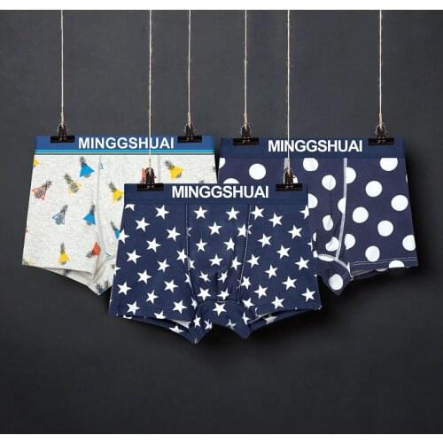 Fashion Youth Male Cotton Fabric Underwear Star Print Breathable Man Boxers U Pouch Bag Soft Mens Cueca Calzoncillos Underpants
