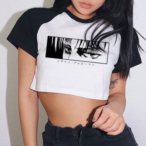 Anime Attack On Titan Levi Crop Top Y2k Women T-shirt Short Sleeve Shingeki No Kyojin Graphic Tees Tops Harajuku Manga Drop Ship