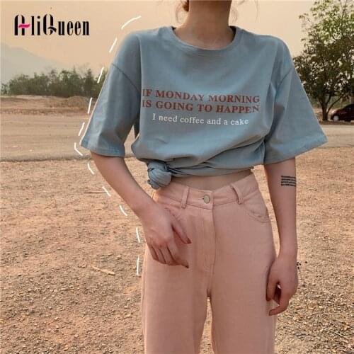 Summer Letters Printed Women T-shirt Fashion Short Sleeve Women Tops White Tees Round-neck Female Tops 2019 T-Shirts 5 Colors