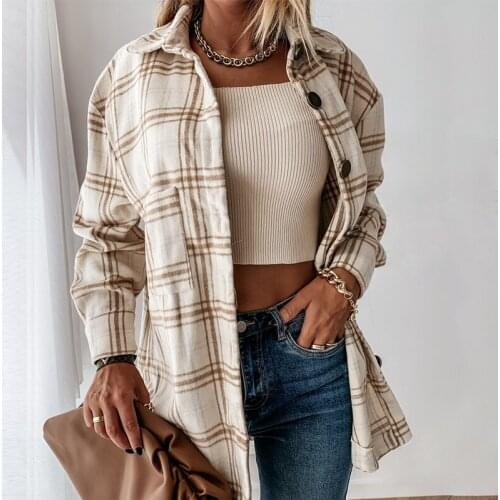 Women Spring Autumn Long Sleeve Plaid Shirt Blouse Casual Loose Thick Shirt Outfits Single Breasted Chic Tops Checked Blouse New