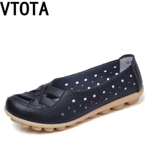 VTOTA Ladies Shoes Size 43 Ballet Flats Genuine Leather Shoes Comforable Grandmother Shoes Woman Slip On Flat Woman Shoes B33