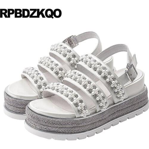 Gladiator diamond silver women wedge platform sandals high heels roman rhinestone flatform pumps white shoes crystal quality