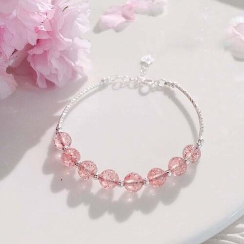 Romantic 925 Sterling Silver Strawberry Quartz Bracelets For Women Statement Adjustable Bracelet Fine Jewelry Party Gifts
