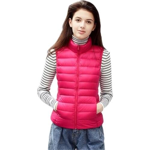 2021 New Women 90% White Duck Down Vests Ultra Light Duck Down Waistcoat Jacket Autumn Winter High Collar Sleeveless Puffer Coat