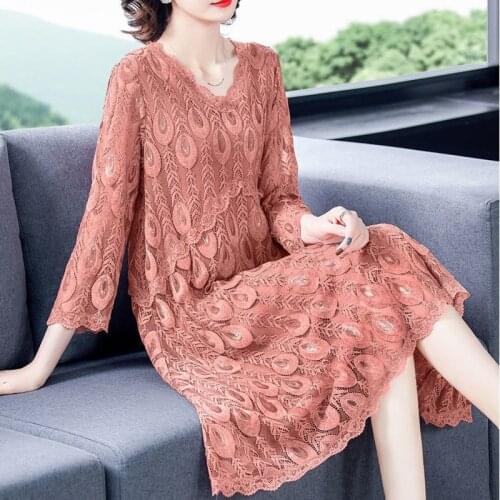 2021 Spring Summer Plus Size V-neck Mesh Embroidered Dresses Sweet Fashion High Waist Long Dress Vestidos High Quality Y857