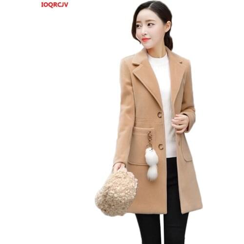 Womens Woolen Blends Coats 2019 New Elegant Female Coat Autumn Winter Slim Warm Plus Size Jackets Ladies Wool Overcoat W1596