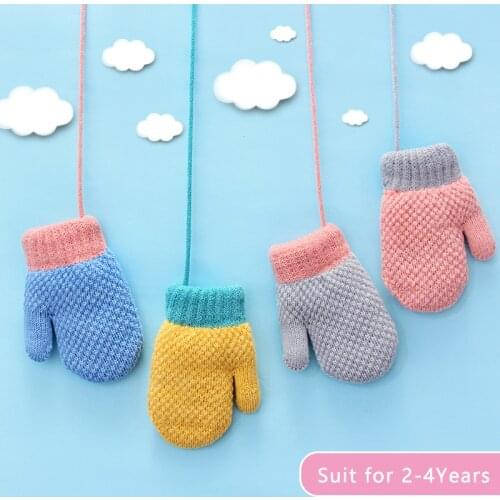 2-4 Years Baby Boys Girls Winter Knitted Gloves Warm Rope Full Finger Mittens Solid Gloves for Children Toddler Kids Accessories