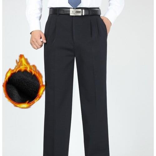 Winter Suit Pants Fleece Thick Formal Business Loose Straight Dress Trousers Pant Male 2020 New Classic