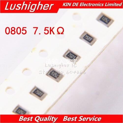 100PCS 0805 SMD Resistor 5% 7.5K Ohm 7501 752 7K5 Ohm