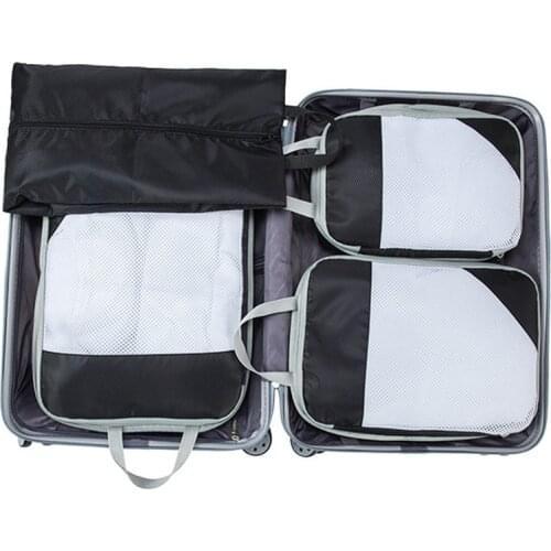 4pcs/set Travel Storage Bag Portable Luggage Suitcase Organizer Set Extensible Packing Mesh Bags for Clothing Underwear Shoes