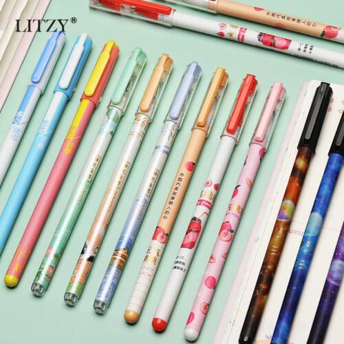 3/6Pcs/Set 0.5mm Large Capacity Gel Pen Journal Pens Planet Fruit Black Ink Neutral Pen Kawaii Stationary School Office Supplies