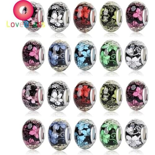 10Pcs Mixed Color Faceted Resin Flower Round Rondelle Large Hole Spacer Beads Fit Pandora Bracelet Snake Chain Necklace Jewelry