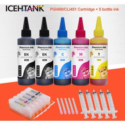 ICEHTANK PGI 450 CLI 451 Ink Cartridge For Canon PGI-450 Pixma IP7240 MG5440 MG5540 7240 Cartridges + 100ml Bottle Refill ink