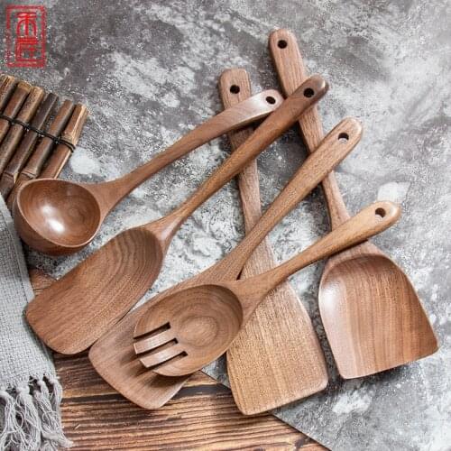 Black Walnut Teak Wooden Non-stick Pan Special Cooking Wooden Shovel Long Handle Wooden Spatula Big Spoon Cooking Wooden Shovel