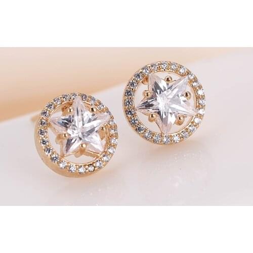 DE179 Fashion Exquisite Elegant 4A Zircon Geometry Circular Ring Star Ear Stud GIRLS Gift Party WOMENS Jewelry Earring 2021