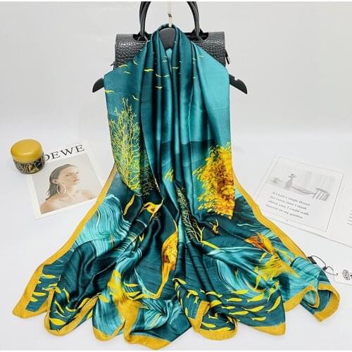 Long Sunscreen Scarf Female Sika Deer Printing Silk Scarf Simulation Silk Beach Towel Female Air Conditioning Long Shawl