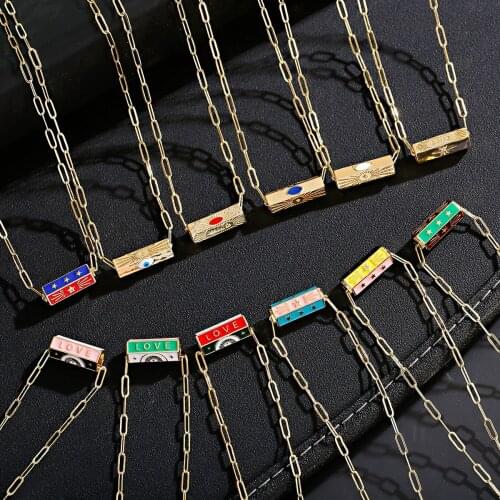 Wish Card 2021 Art Punk Hip Hop Enamel Pendant Necklace For Girls Fashion Party Jewelry Cold Color Womens Chain Choker