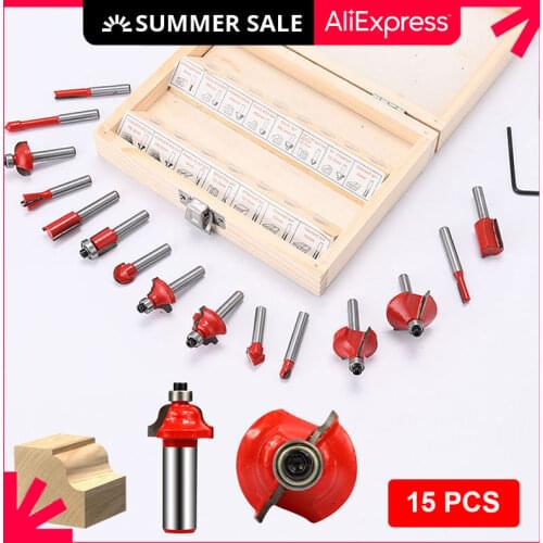 15pcs/set Woodworking Milling Cutters 1/4''mm Shank Carbide Router Bit For Wood Cutter Engraving Cutting Tools Milling Engraving