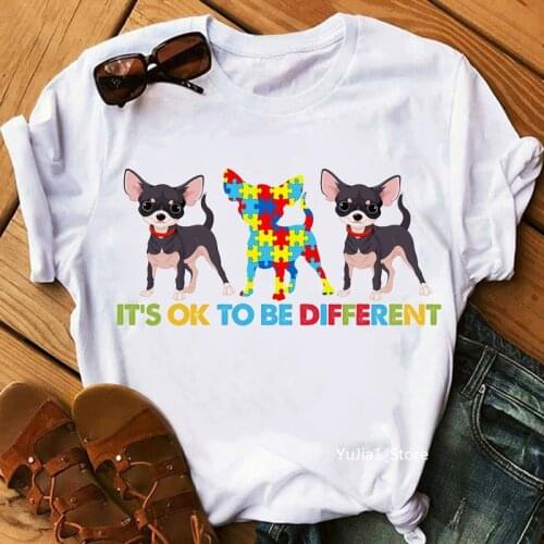 ItS Ok To Be Different Chihuahua Graphic Print T-Shirt Women Dog Lover Tshirt Femme Harajuku Kawaii Clothes Funny T Shirt Tops