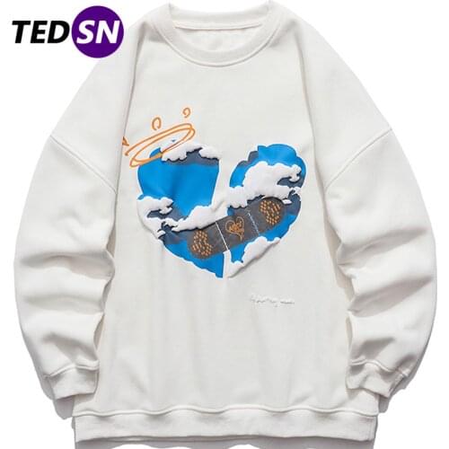 2021SS Autumn Band-Aid Heart Foaming Clouds Print Hip Hop Harajuku Cotton T-Shirts Sweatshirts Casual Loose Tshirts Streetwear