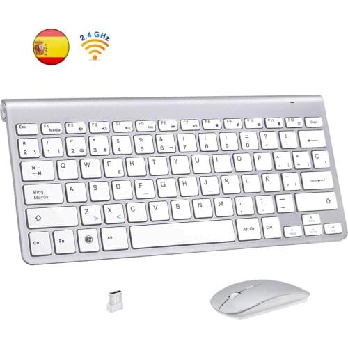 Spanish Wireless Keyboard Mouse 2.4G Ultra Slim Multimedia Keyboard Mouse Combo Low Noise for Laptop Desktop Windows Smart TV