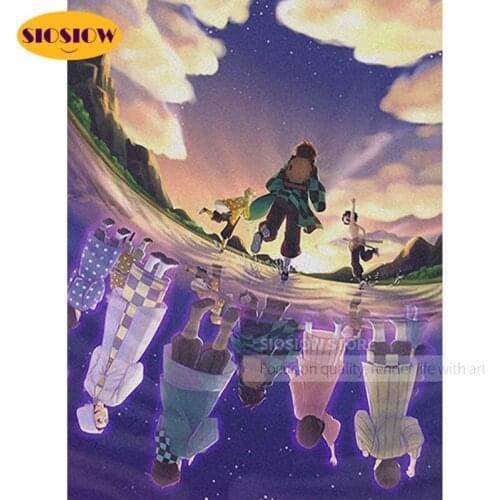 Cartoon Diy Poster 5d Diamond Painting Demon Slayer Kimetsu No Yaiba Cross Stitch Japan Anime Embroidery Full Square Decor Room