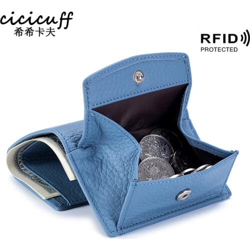 New Women Genuine Leather Purses Female Cowhide Wallets Lady Small Coin Pocket Rfid Card Holder Mini Money Bag Portable Clutch