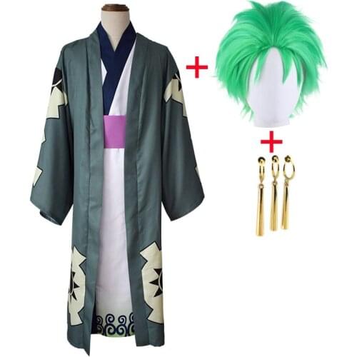 Halloween Funny Costume Roronoa Zoro Full Cosplay Costume Full Set Includes Green Wig Gold Earrings