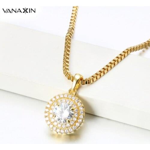 VANAXIN Round Shiny Pendants For Women Charming Chain Bling Bling Mini Pendants&Necklaces For Girl Gift High Quality Box Pack