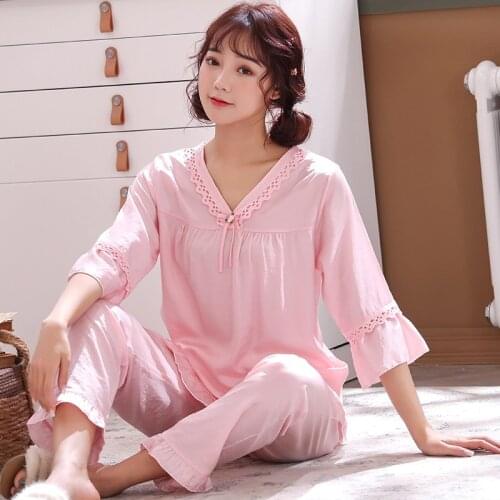 Spring and Summer New Womens Pajamas Comfortable Lace Home Wear Luxurious and Noble Sleepwear Sleep Tops Pijamas Women