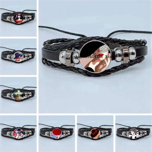 New Fashion Girl Bracelet Hat Beautiful Girl Pattern Bracelet Glass Cabochon DIY Woven Jewelry Leather Bracelet Ladies Jewelry