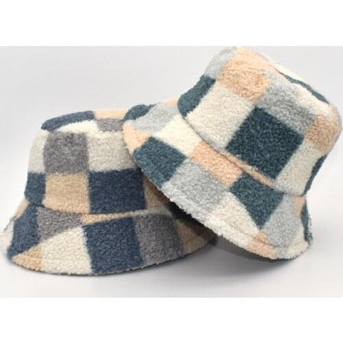 New Winter Bucket Hats For Women Faux Lamb Wool Panama Girls Hat Thick Warm Outdoor Fisherman Cap Men M136