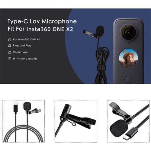 Lavalier Clip Microphone for Insta360 ONE X2 Camera Mini Type-C Wired Recording Microphone Mic for Insta360 ONE X2 Accessories