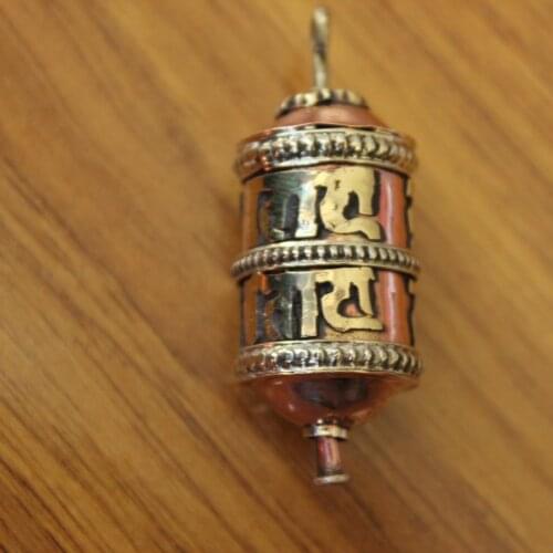 PN014 Ethnic Tibetan Prayer Wheel Prayer Box Gau Amulet Handmade Nepal Six Words Mantra 18mm Prayer Pendant