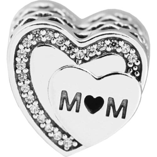 Tribute to Mom Clear CZ Charm Jewelry Making Sterling Silver Jewelry Charms For Woman Fits Beaded DIY Bracelet & Bangle