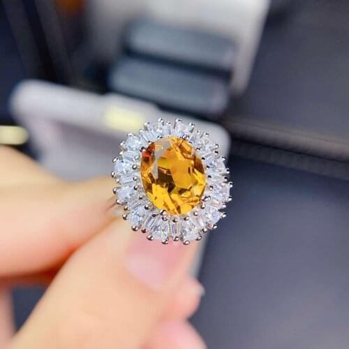 Real 925 Sterling Silver High-quality Citrine Super Flash Ring Fashion Fine Wedding Jewelry for Women MeibaPJFS