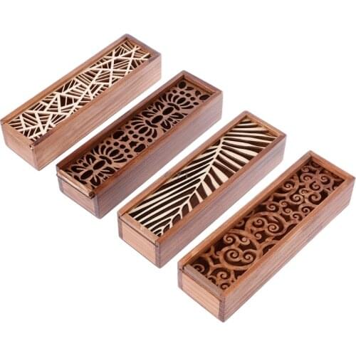 Retro Wooden Stationery Case Hollow Out Boxes Desktop Pencil Storage Organizer