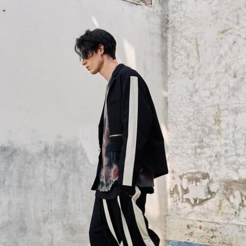 S-6XL 2020 New Mens Clothing Hair Stylist Show Unique tailoring asymmetric striped Suit Coat Plus Size Costumes