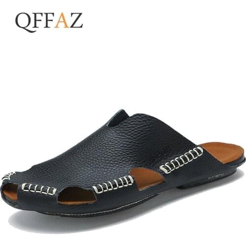 QFFAZ Genuine Leather Sandals Men Summer Shoes High Quality Mens Sandals Male Brand Cowhide Casual Shoes