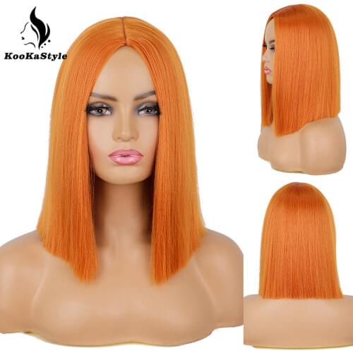 KookaStyle Synthetic Bob Wigs for Black Women Orange Wig Short Straight Bob Wigs Pink/Highlight Wigs for Party Heat Resistant
