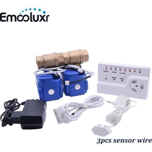 Water Leak Detecting Alarm System with 6meter Sensitive Water Detector Cable and Motor Brass Valves DN15 (Ship from Russia)