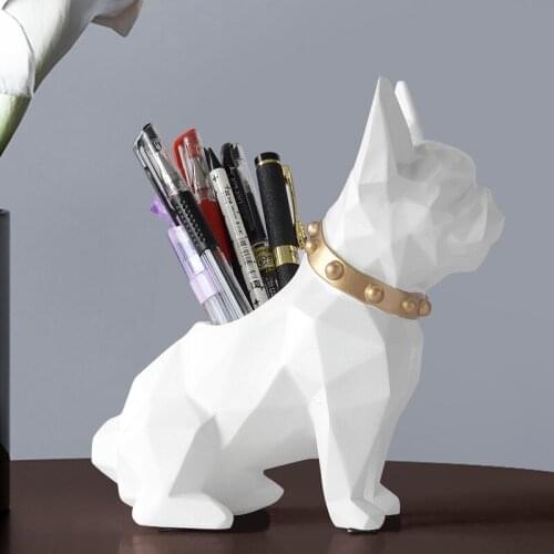 NORDIC BULLDOG PENCIL VASE FIGURINE HOME DECOR DOG ANIMAL PEN HOLDER ART SCULPTURE RESIN CRAFTS DESKTOP DECORATION OFFICE WR7