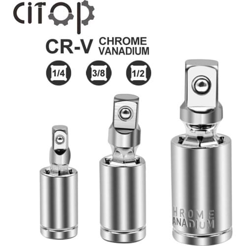 Citop 1/4" 3/8" 1/2" 360° Universal Joint Set Ratchet Angle Rotatable Extension Drill Manual Pneumatic Bendable Adapter Socket