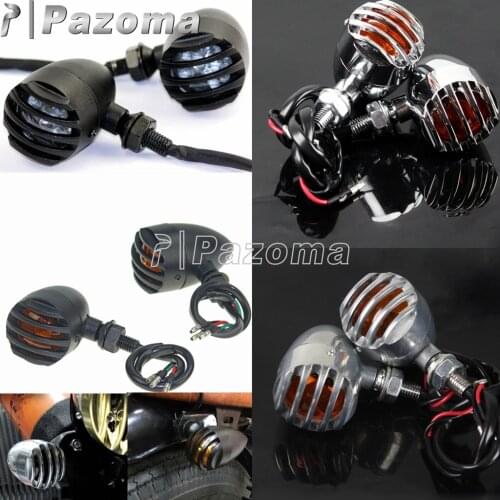 Custom LED Turn Signal Universal Motorcycle Grill Bullet Aluminum Retro Indicator Lights Blinker For Harley Cafe Racer Chopper