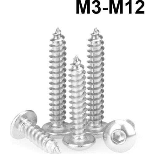 M2 M2.5 M3 M3.5 M4 M5 M6 304 Stainless Steel Pan Head Hex Hexagon Socket Self Tapping Screws Button Head Wood Screw