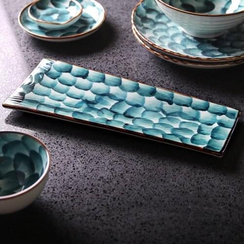 Japanese Style Sushi Plate Hand Painted Manual Trapezoid Shape Dessert Cake Snack Pastry Western Food Salmon Sashimi Plate ZH642