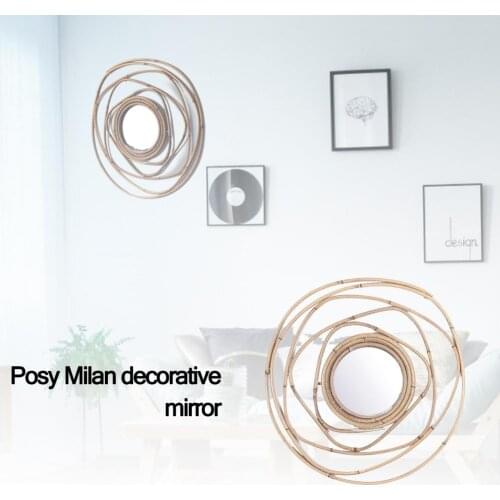 Nordic Rattan Mirror Hand-made Round Wicker Wall Mounted Mirror For Home Wall Hanging Photography Ornaments Decoration