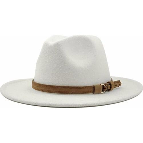 Women Men Wool Fedora Hat With Leather Ribbon Gentleman Elegant Lady Winter Autumn Wide Brim Jazz Church Panama Sombrero Cap